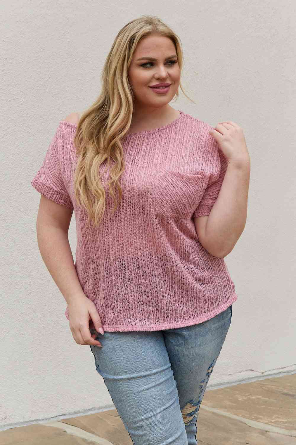 Chunky Knit Short Sleeve Top in Mauve