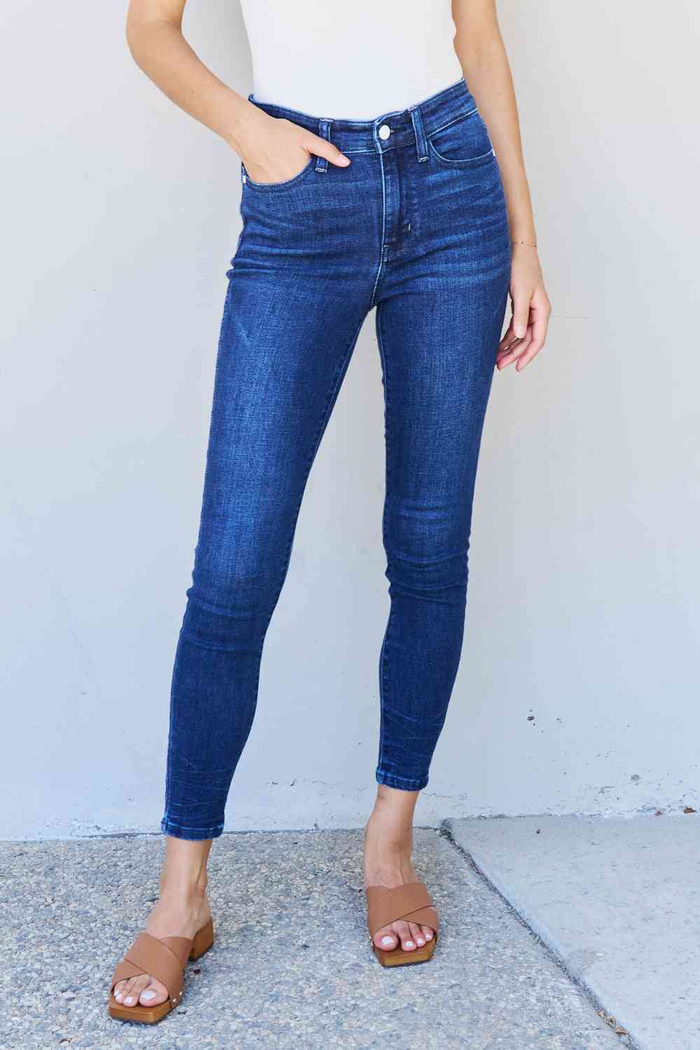 Marie Mid Rise Crinkle Ankle Detail Skinny Jeans