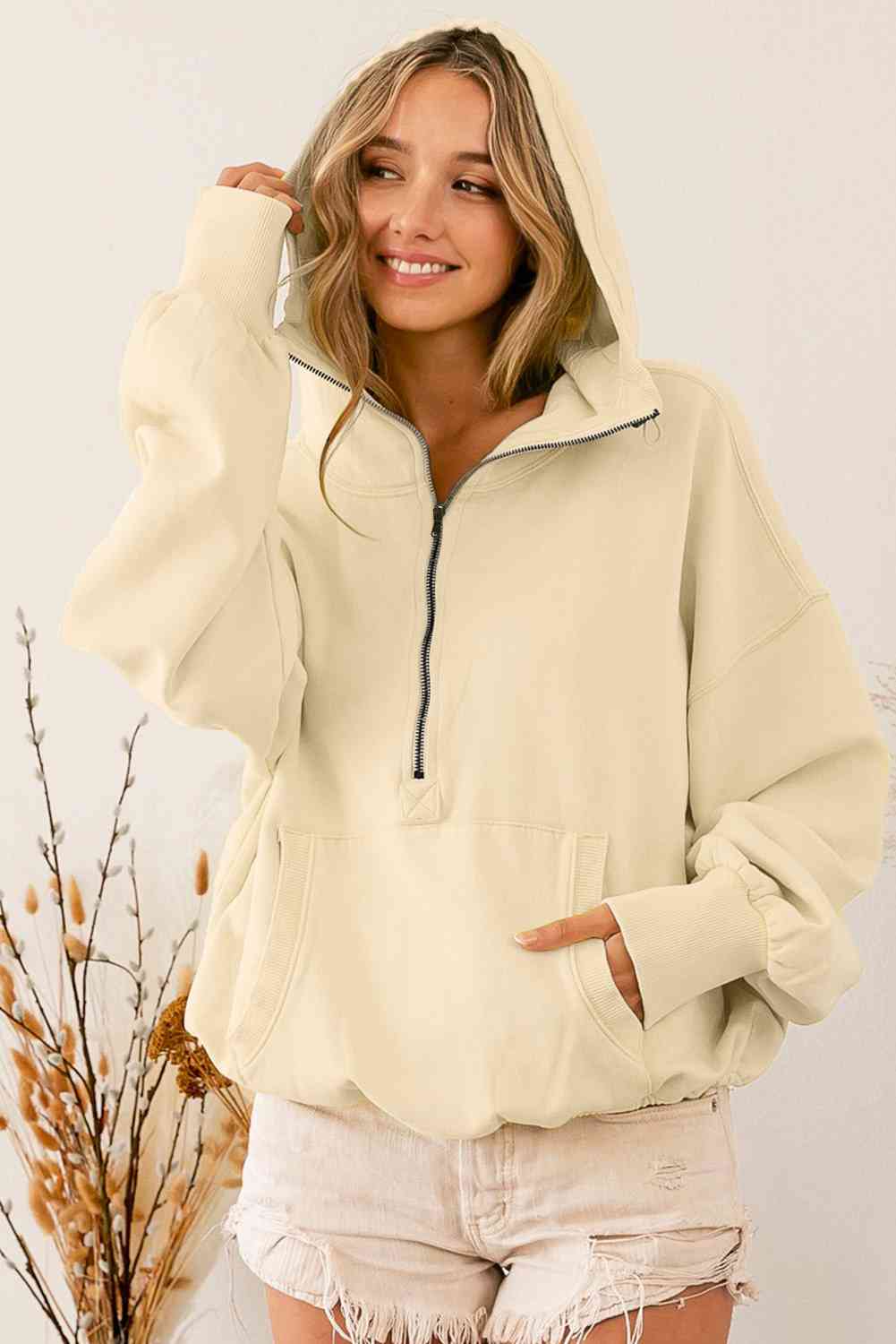 Half-Zip Drop Shoulder Hoodie