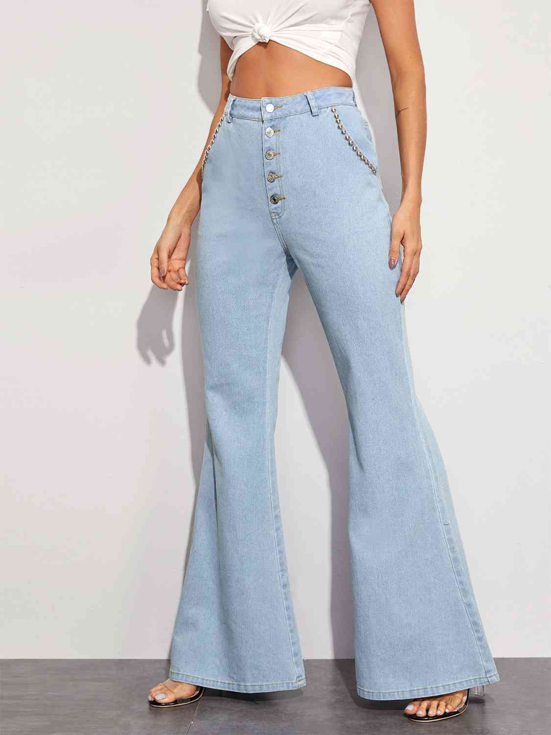 Button Fly Wide Leg Jeans