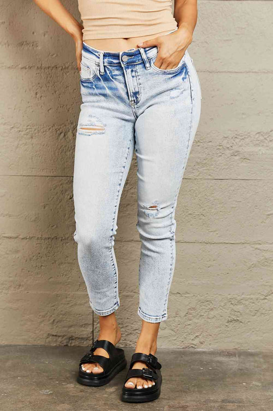 Mid Rise Acid Wash Skinny Jeans