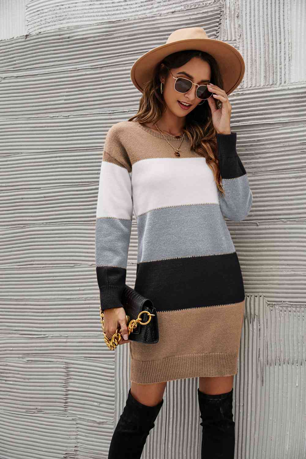 Woven Right Striped Sweater Dress