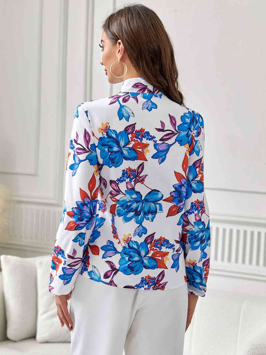 Floral Tie Neck Long Sleeve Blouse