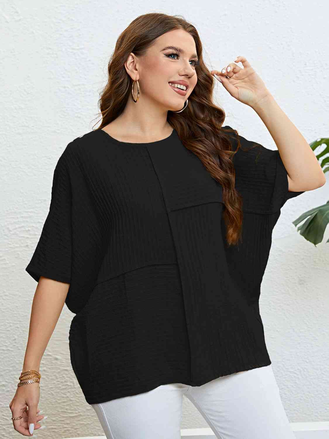 Plus Size Seam Detail Half Sleeve Top