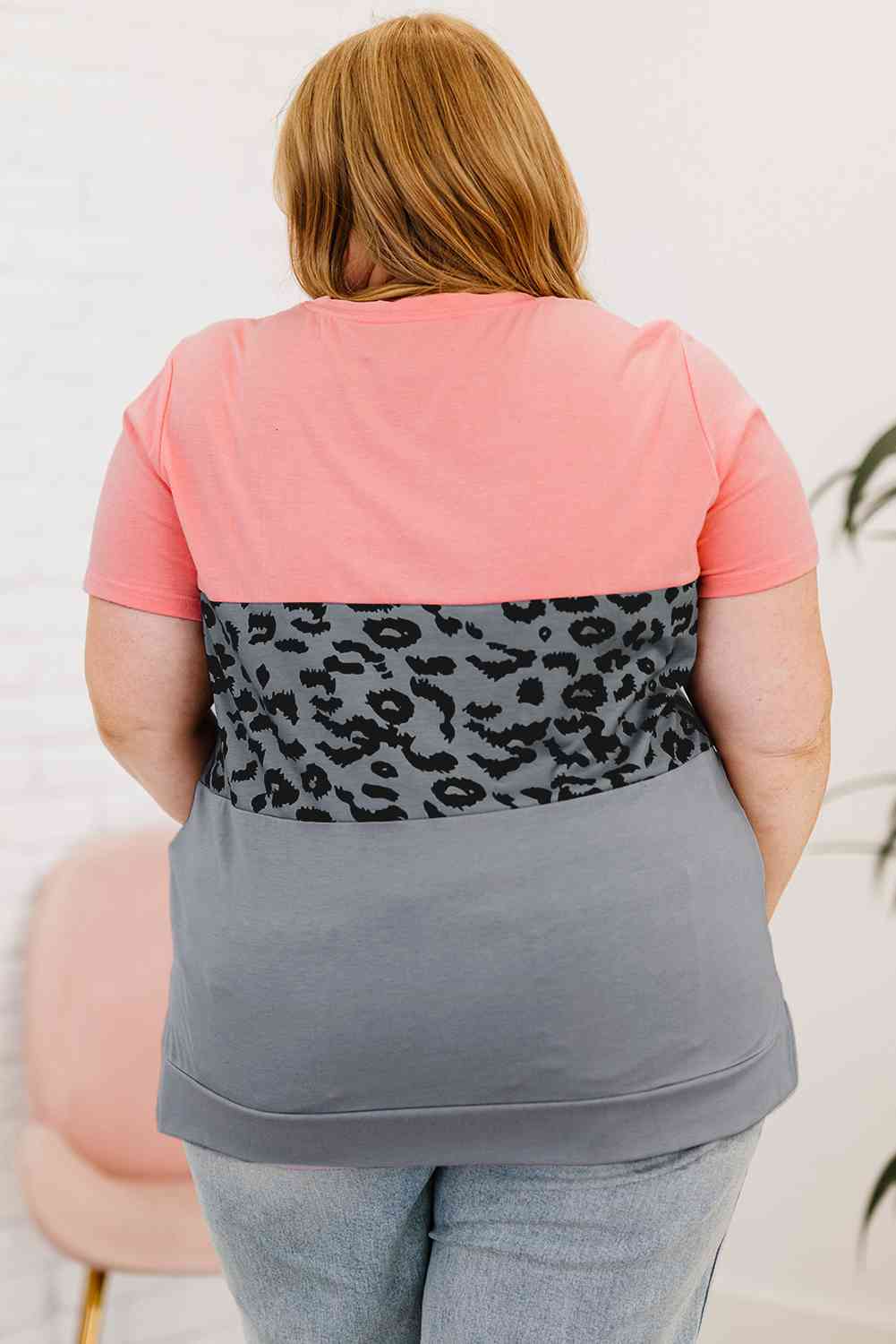 Plus Size Leopard Color Block T-Shirt