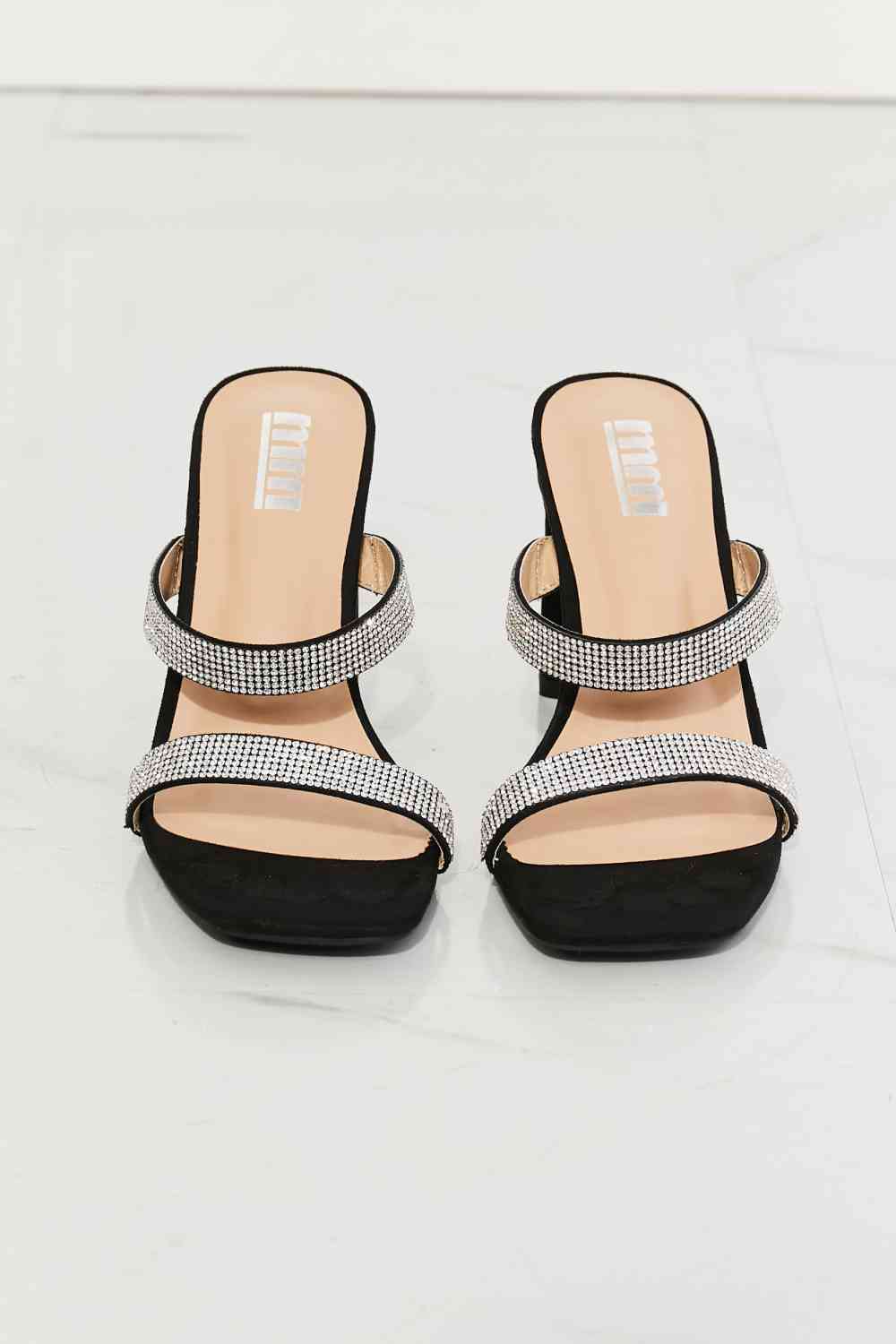 Leave A Little Sparkle Rhinestone Block Heel Sandal in Black