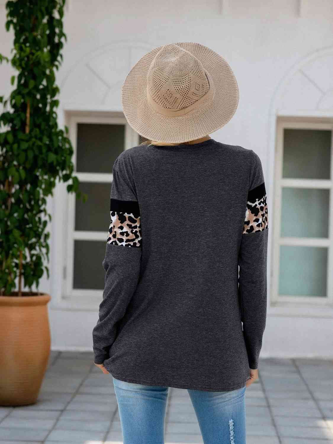 Leopard Round Neck Long Sleeve T-Shirt