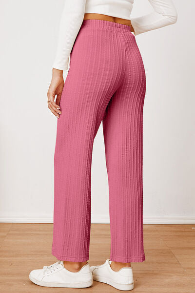 Textured Elastic Waist Straight Pants