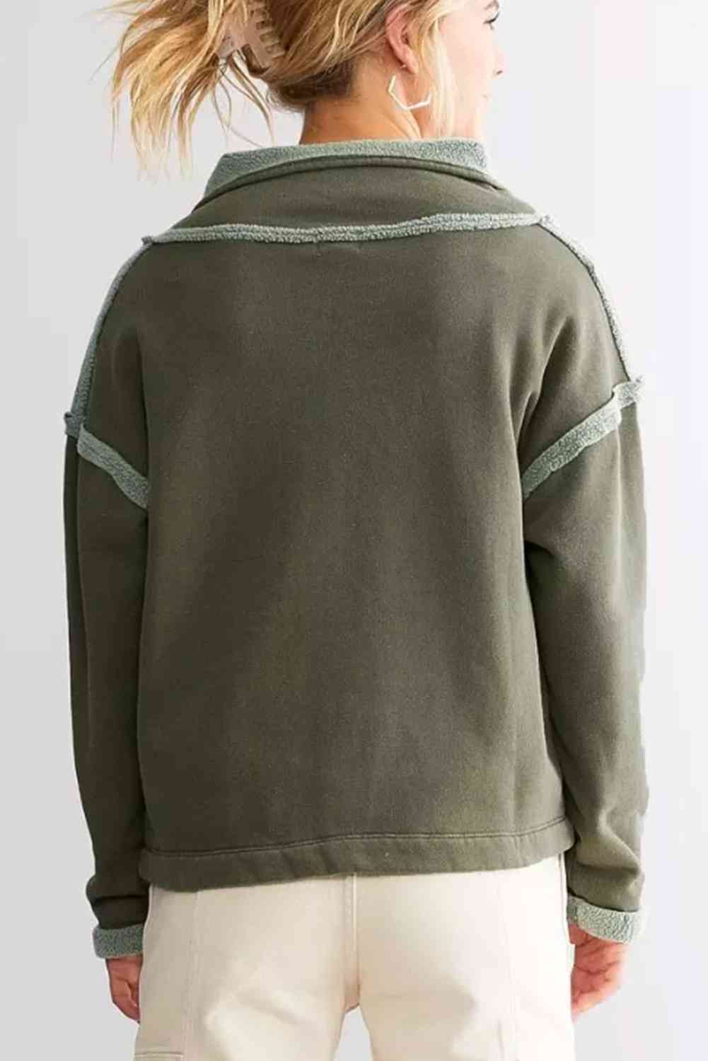 Collared Neck Half Snap Up Drop Shoulder Sweatshirt