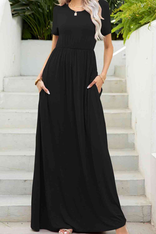 Round Neck Maxi Tee Dress with Pockets