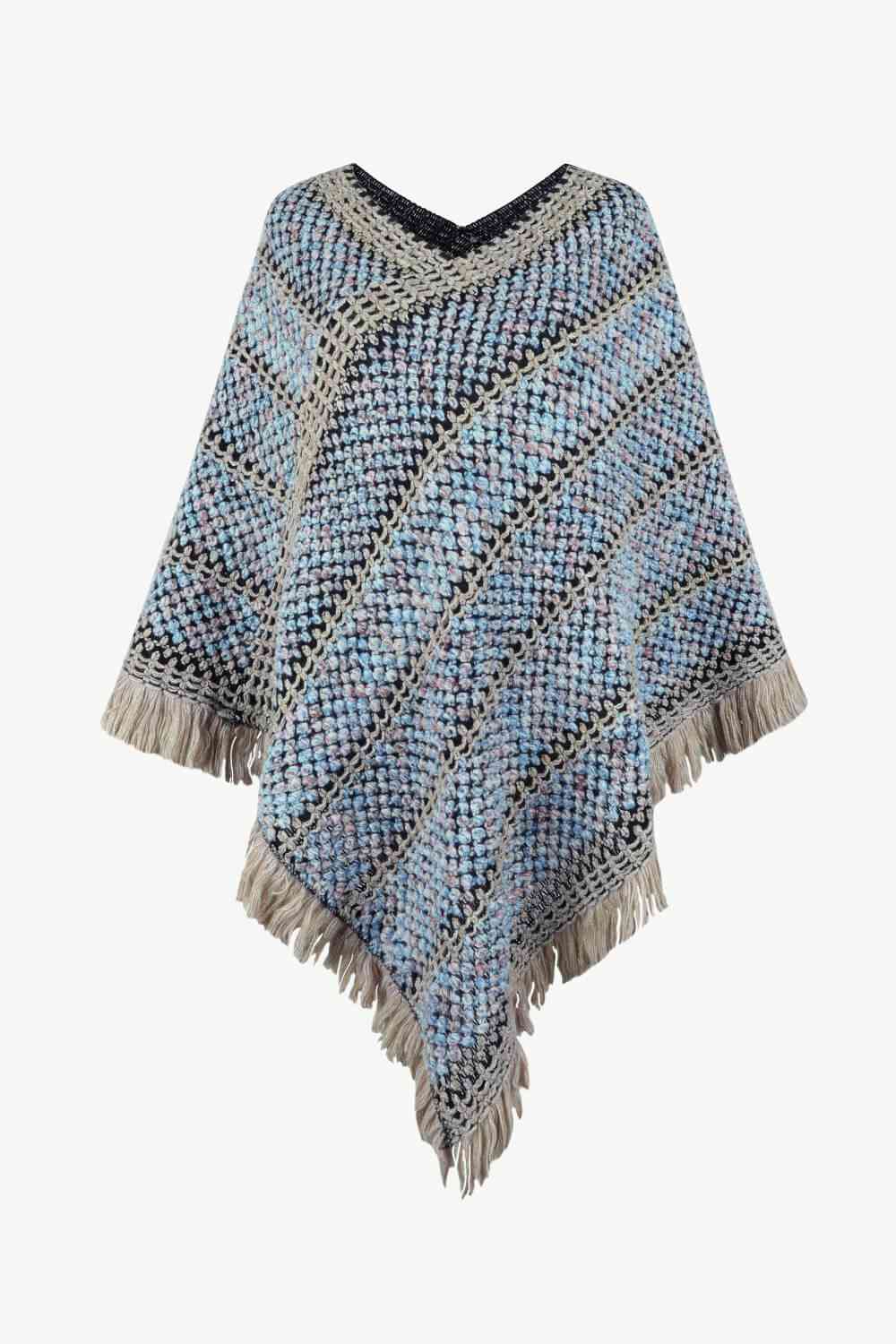 V-Neck Fringe Hem Poncho