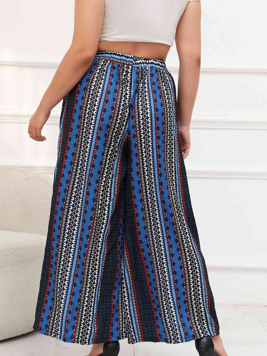 Plus Size Printed Wide Leg Pants with Pockets