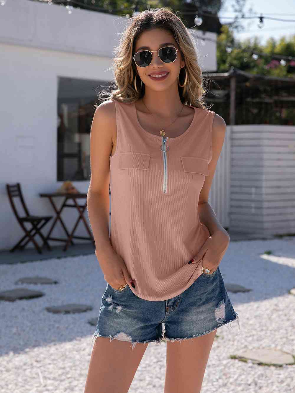 Half-Zip Round Neck Tank