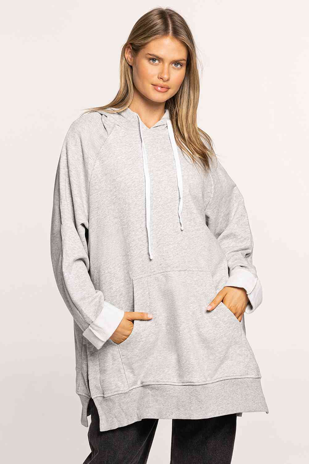 Side Slit Raglan Sleeve Hoodie