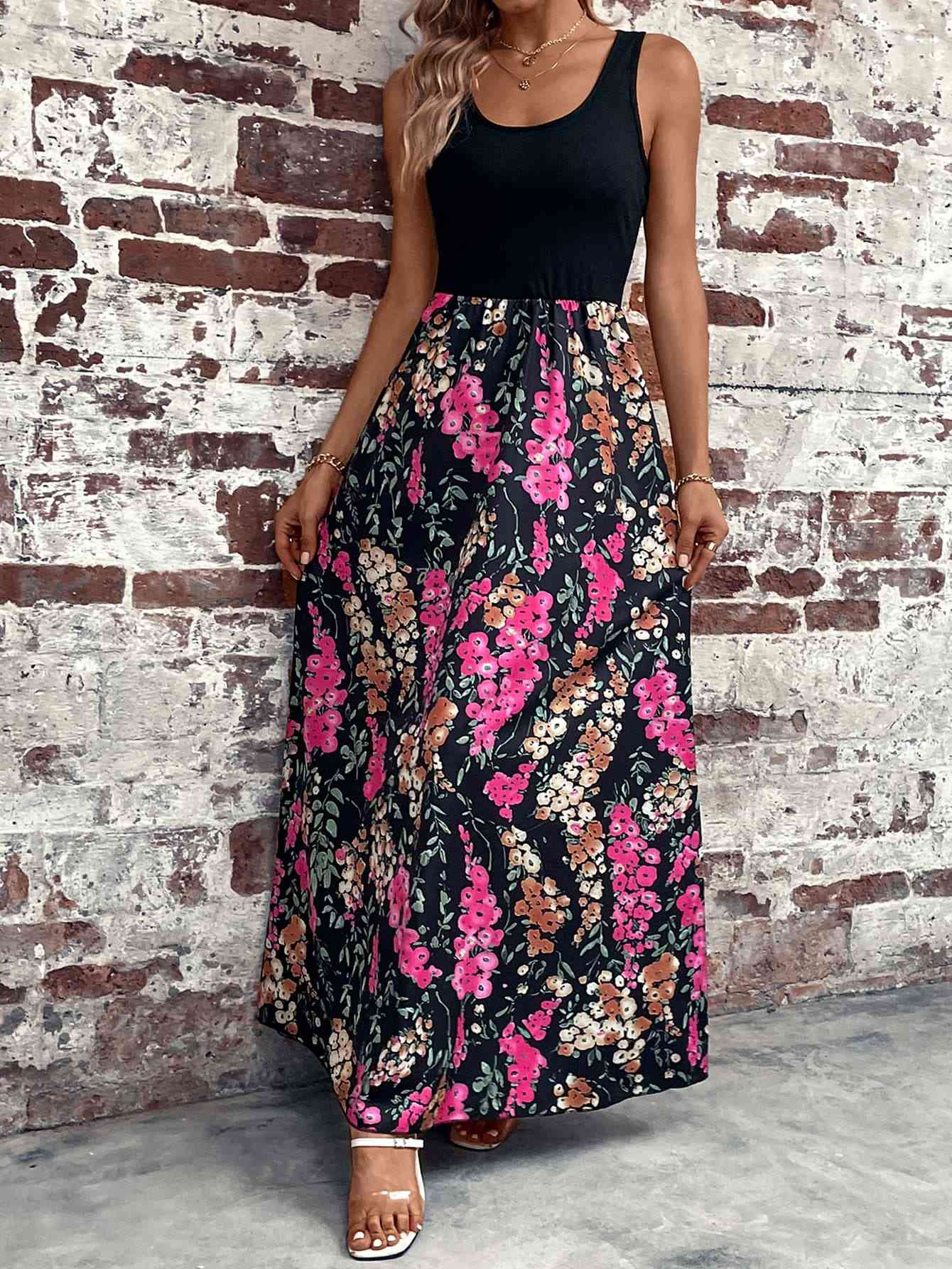 Floral Scoop Neck Sleeveless Maxi Dress