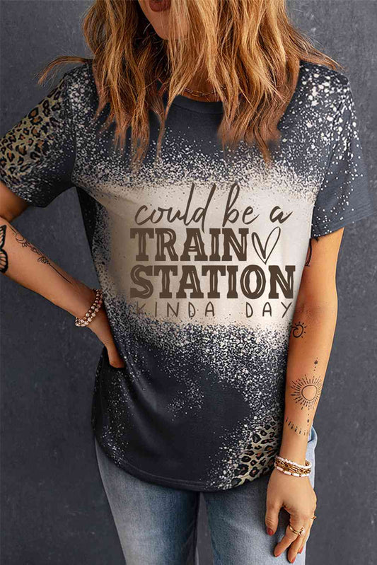 Slogan Graphic Leopard Tee Shirt