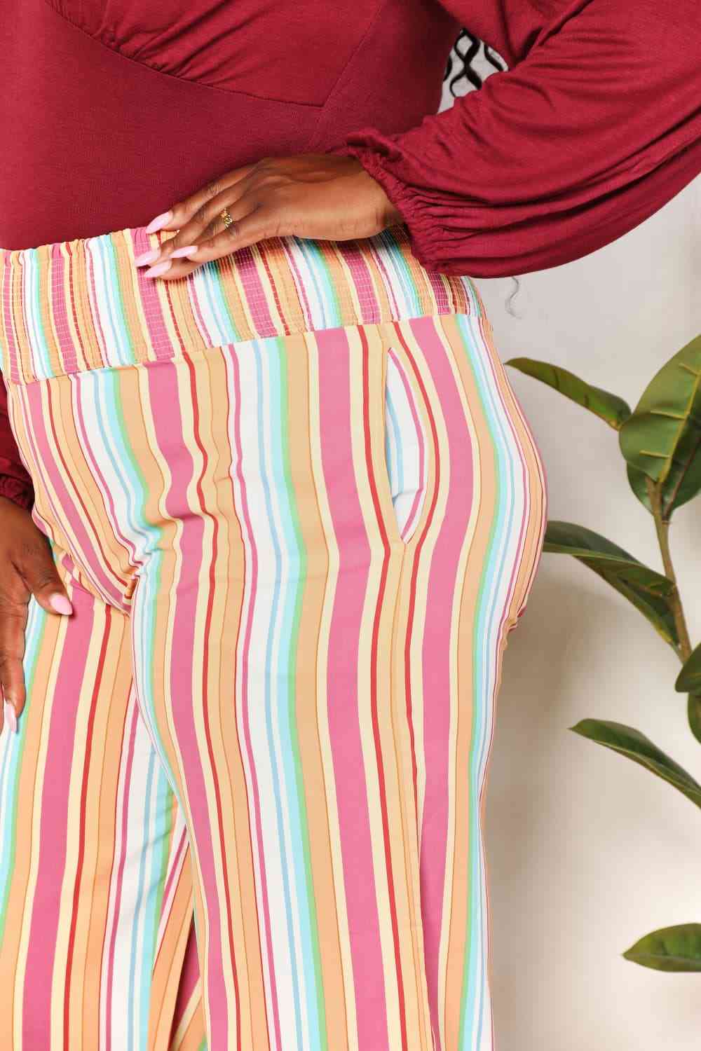 Striped Smocked Waist Pants with Pockets