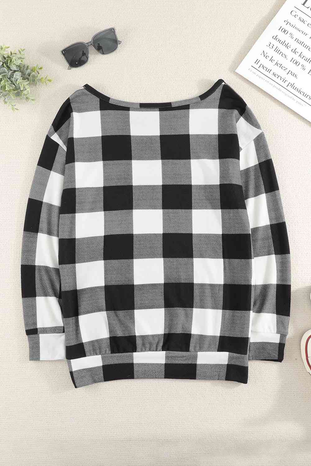 Double Take Plaid Long Sleeve Tunic Sweatshirt