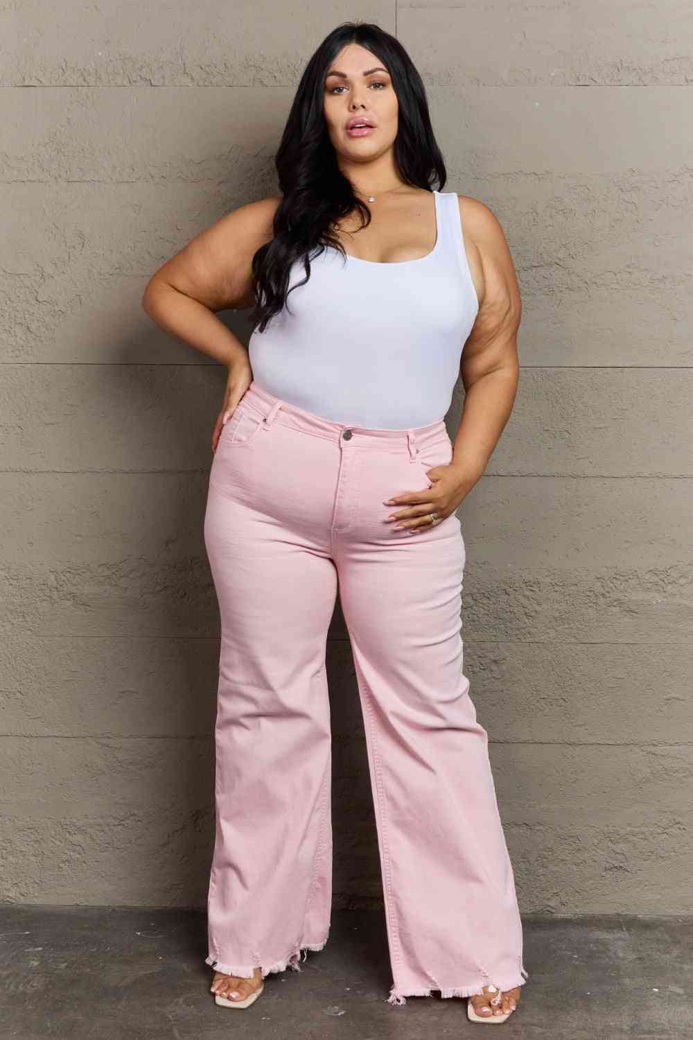 Raelene High Waist Wide Leg Jeans in Light Pink