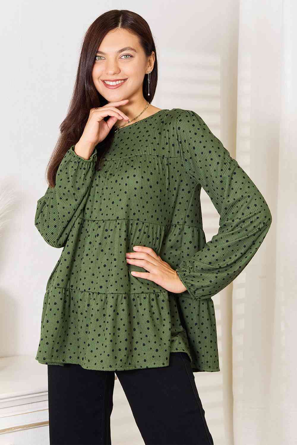 Long Puff Sleeve Polka Tiered Top