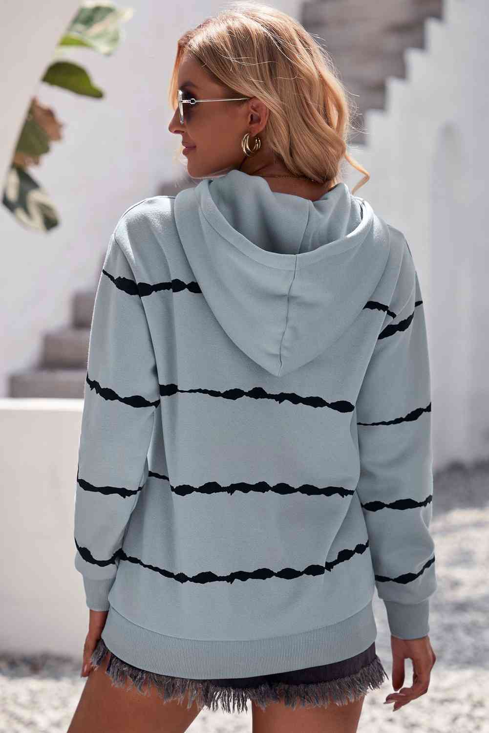 Striped Drop Shoulder Hoodie with Kangaroo Pocket