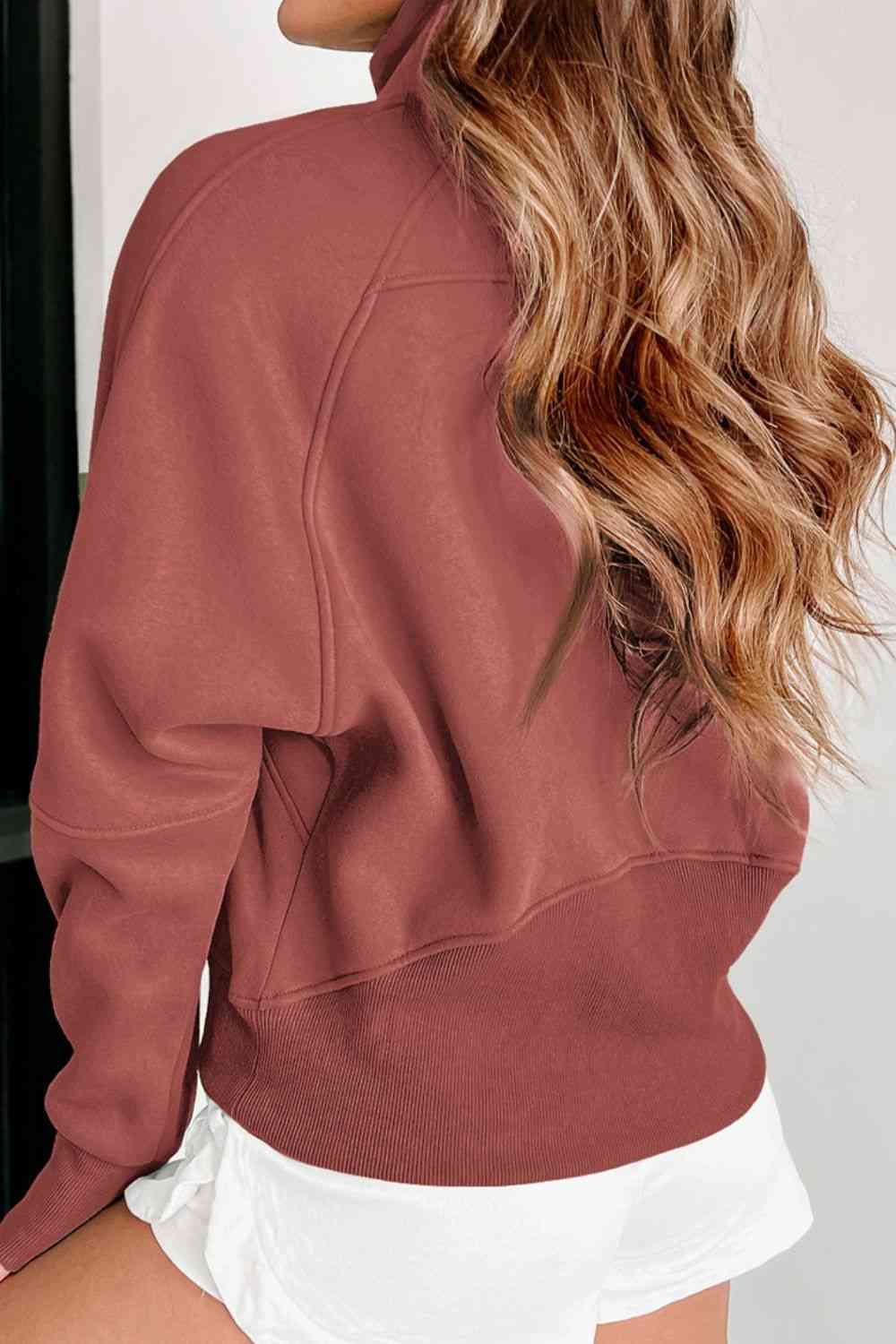 Zip-Up Collared Neck Raglan Sleeve Sweatshirt