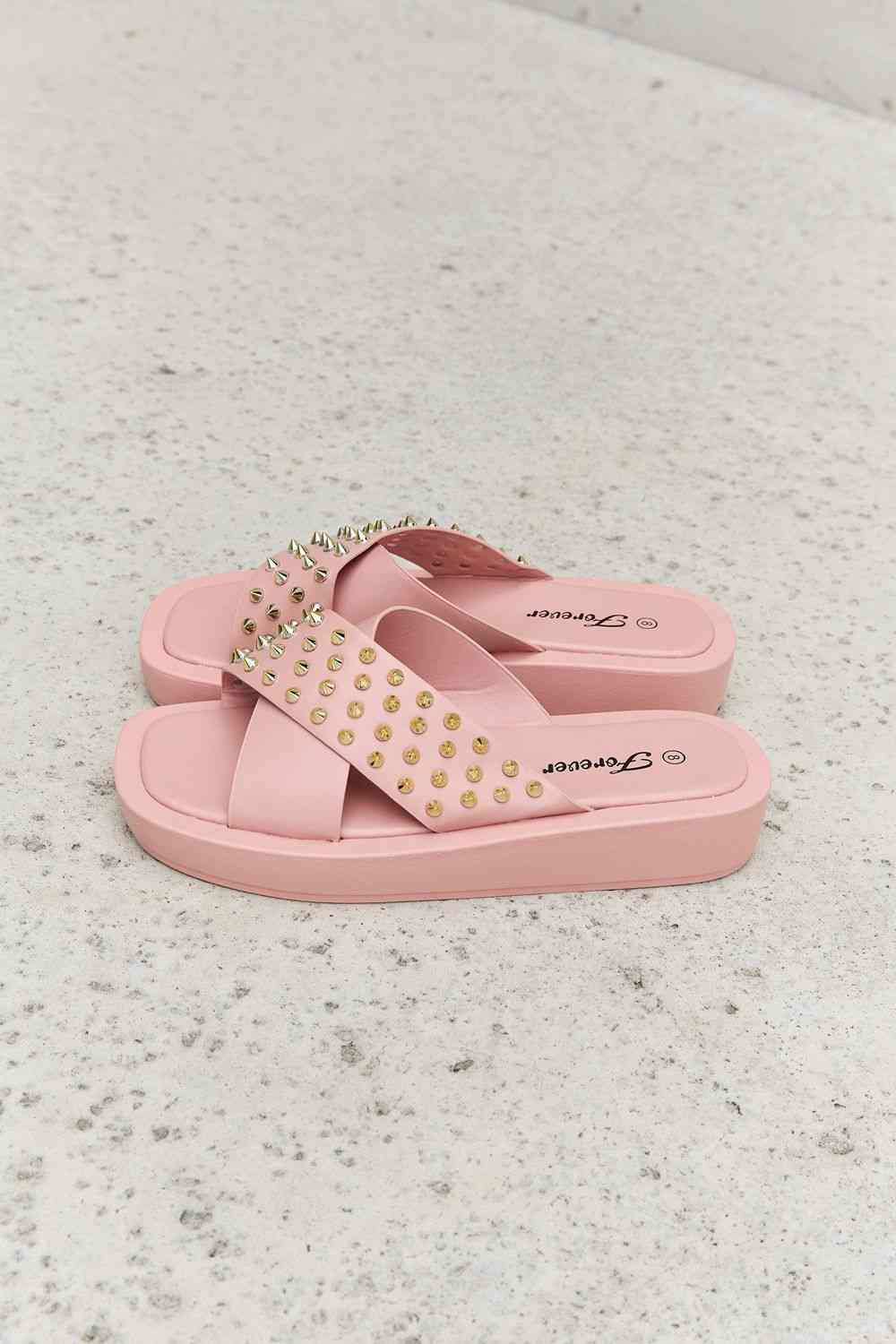 Studded Cross Strap Sandals in Blush