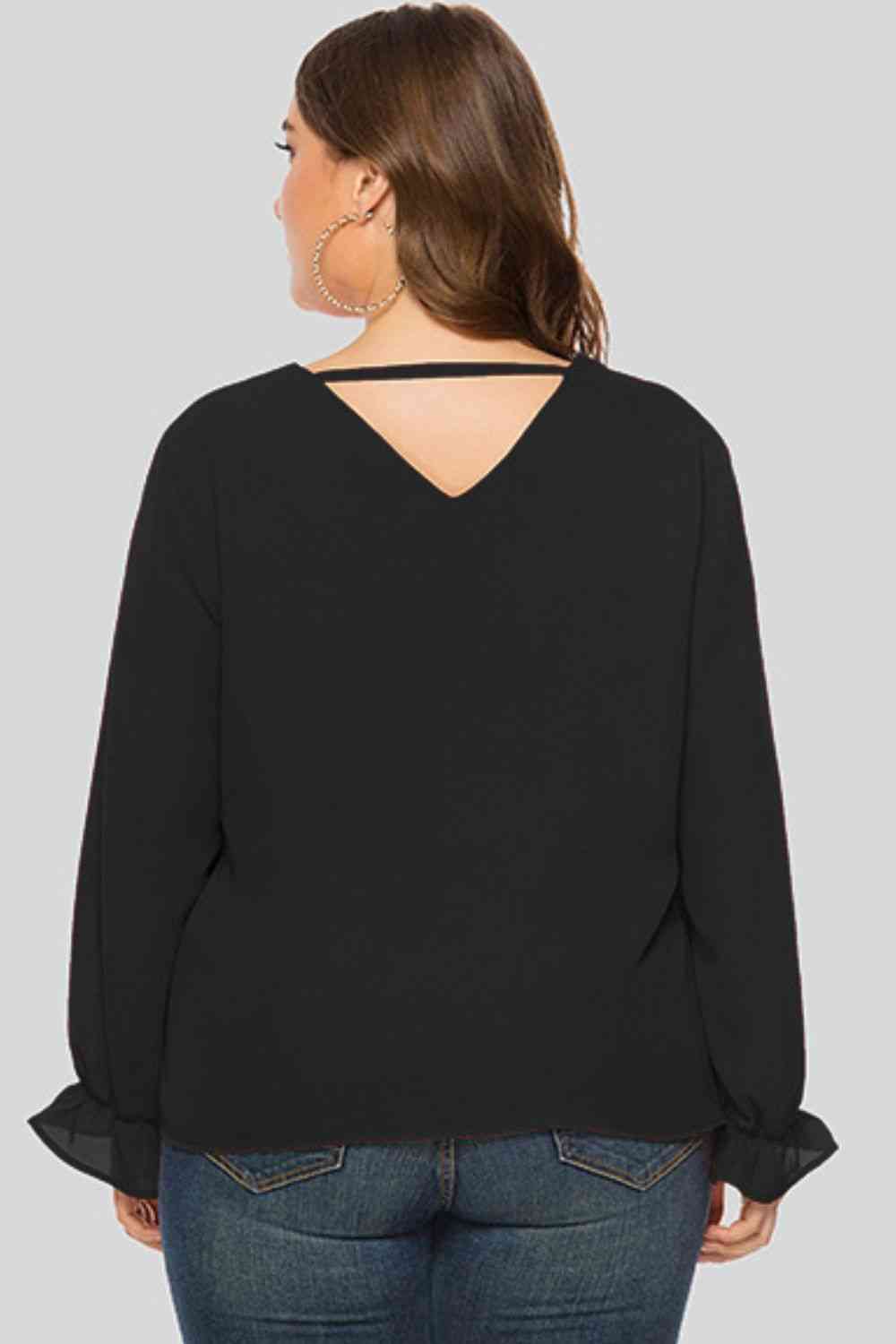 Plus Size Cutout Flounce Sleeve Blouse