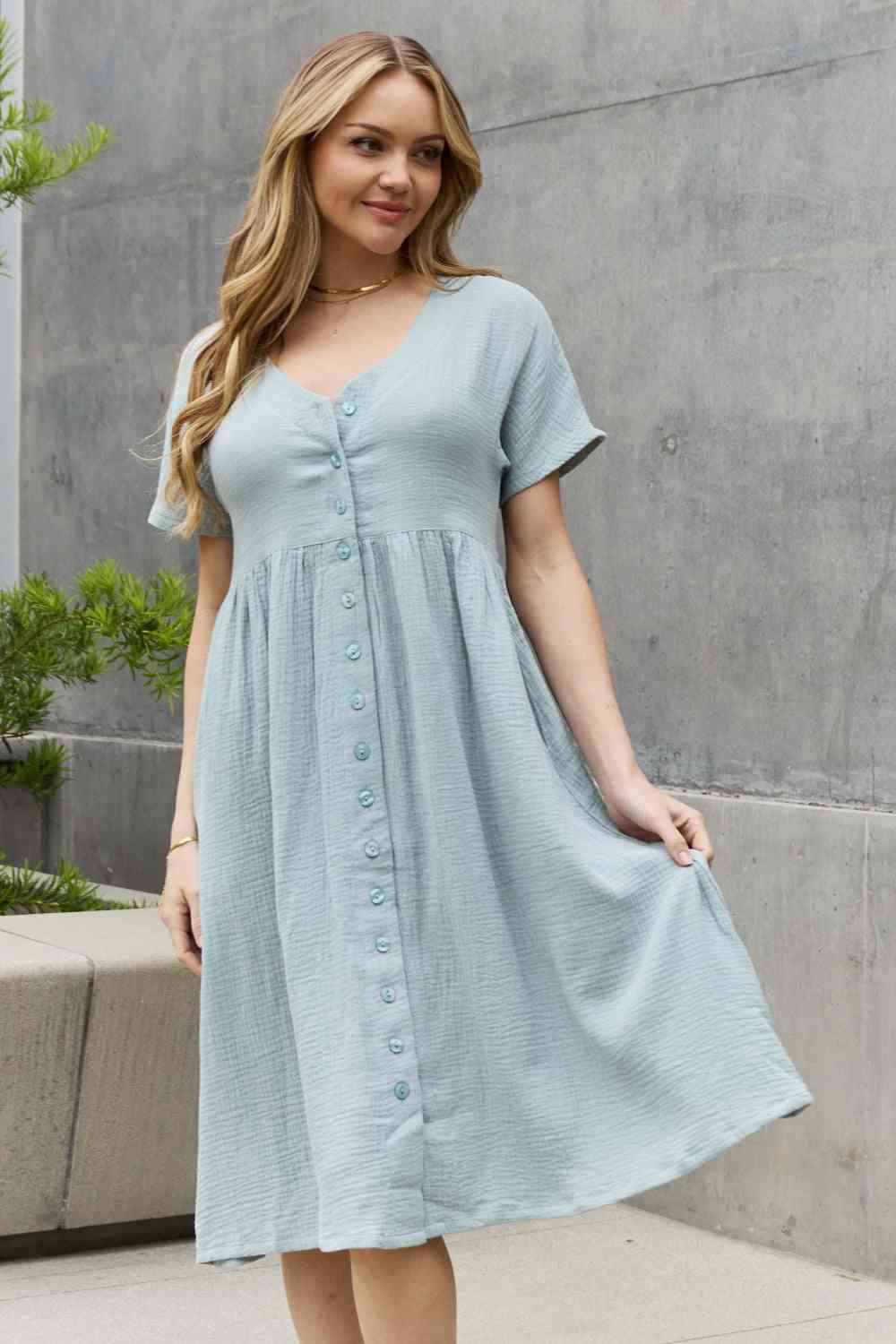 Sweet Lovely By Jen Button Down Midi Dress