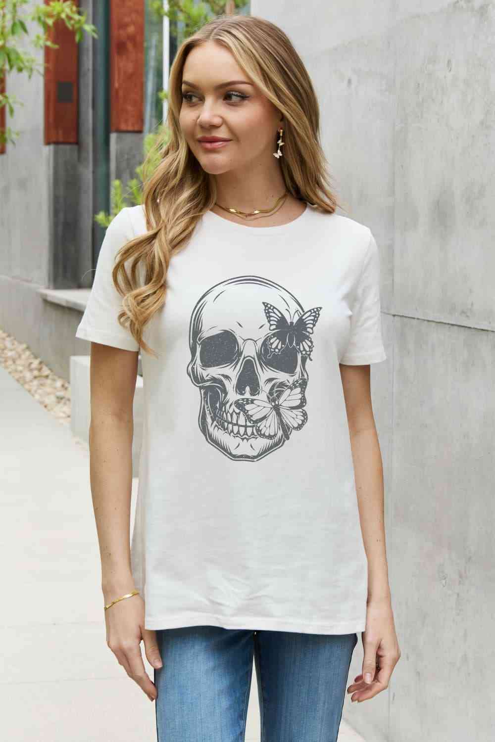 Simply Love Simply Love Skull Butterfly Graphic Cotton T-Shirt