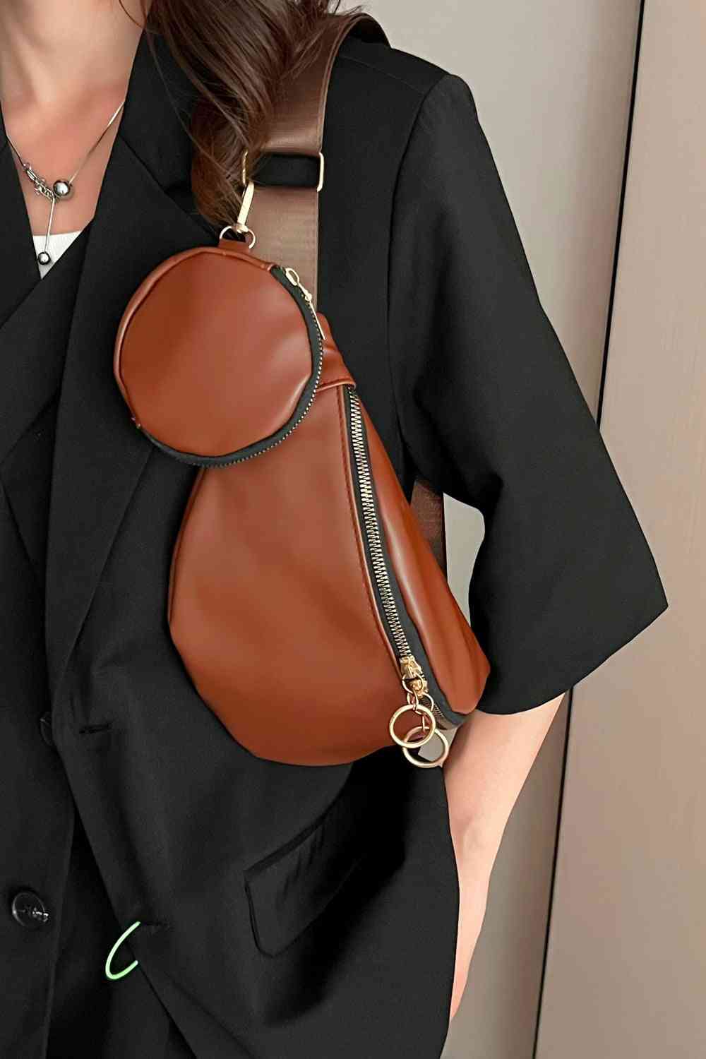 PU Leather Sling Bag with Small Purse