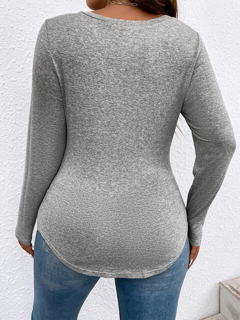 Plus Size V-Neck Long Sleeve T-Shirt