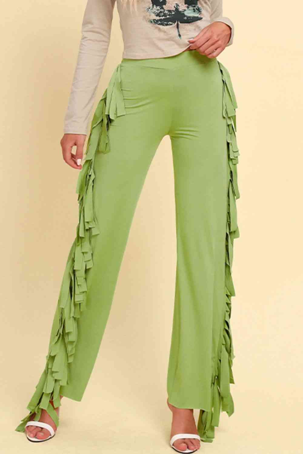 Fringe Trim Wide Leg Pants