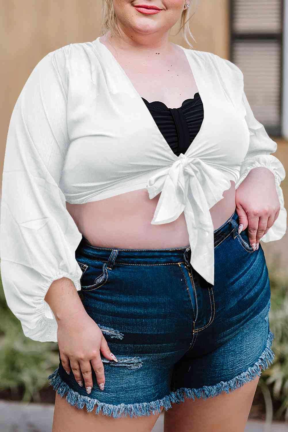 Plus Size Tie Front Crop Top