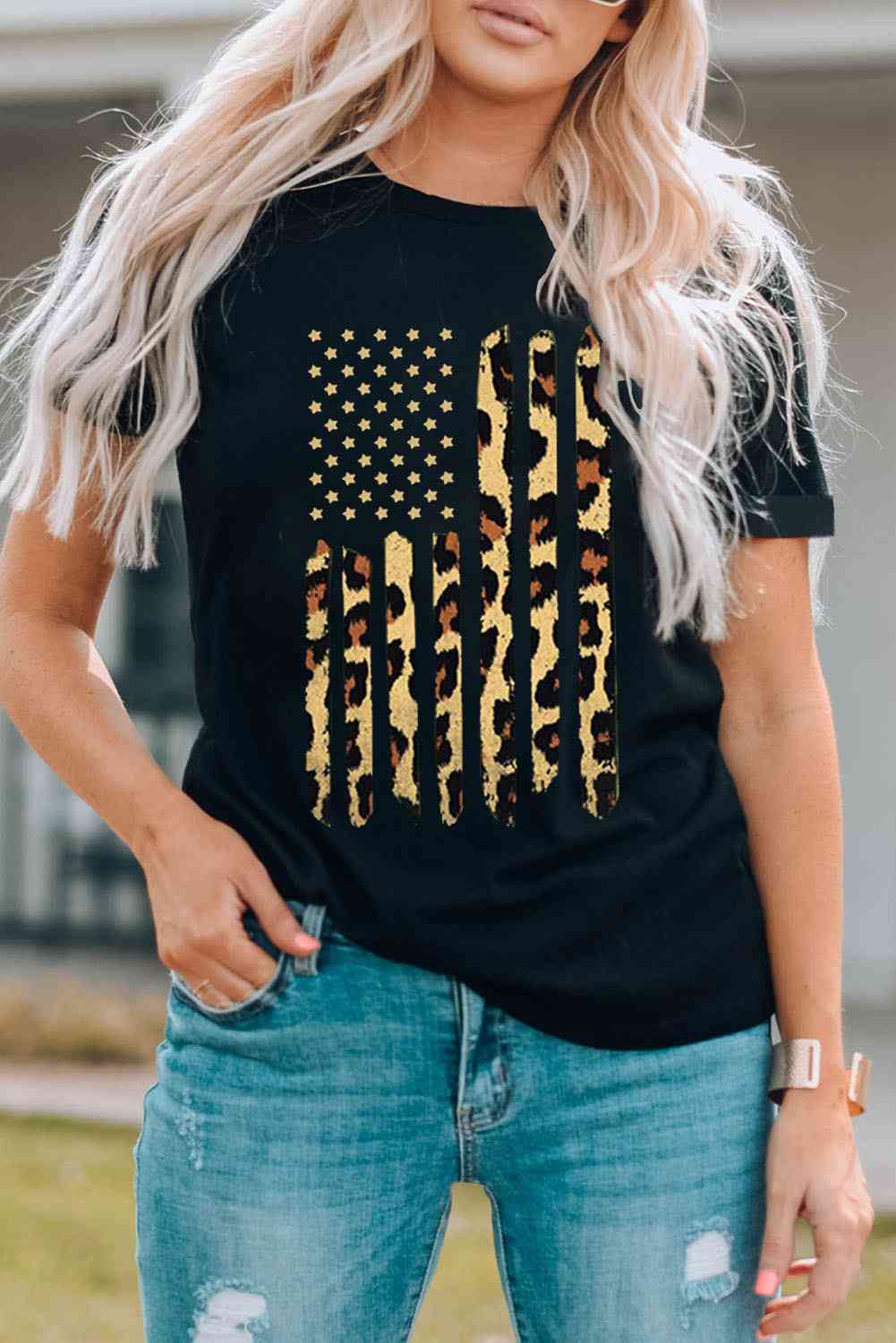 Stars and Stripes Graphic Round Neck Tee