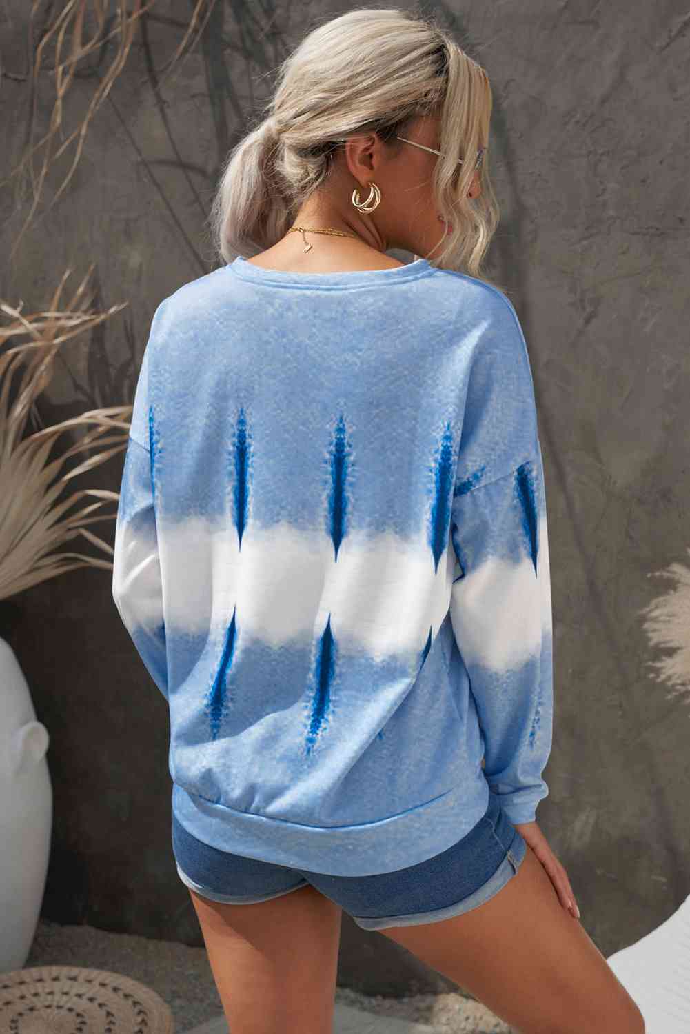 Tie-Dye Drop Shoulder Round Neck Sweatshirt