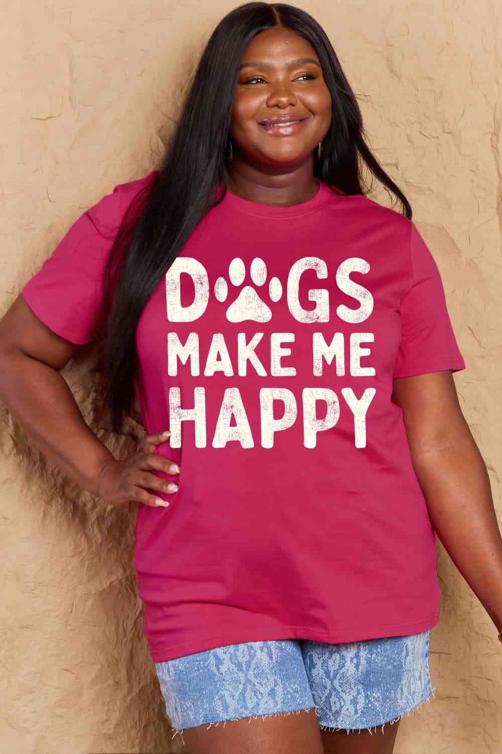 Simply Love Full Size DOGS MAKE ME HAPPY Graphic Cotton T-Shirt