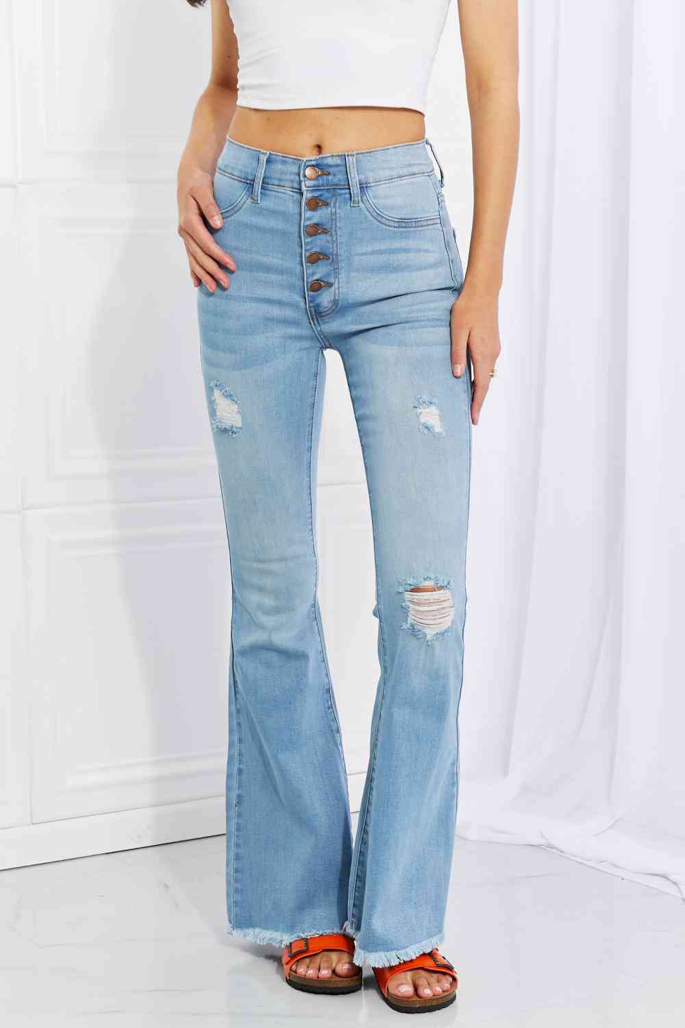 MIU Jess Button Flare Jeans