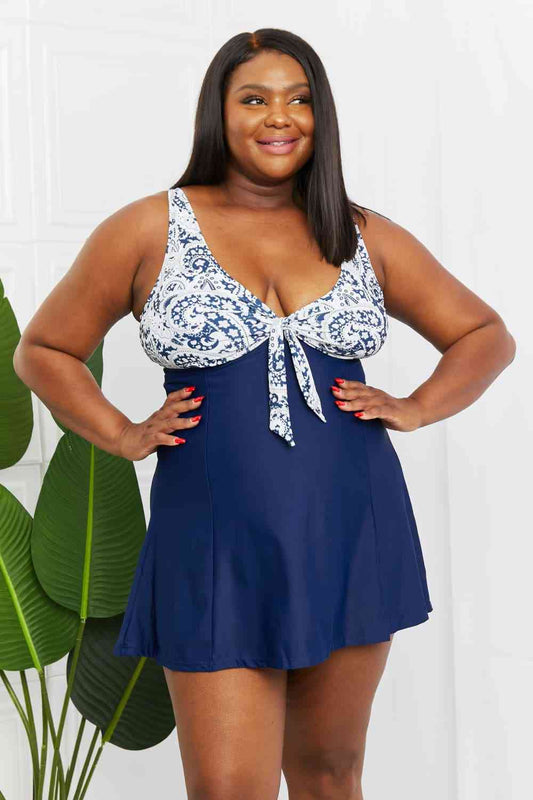 Sail With Me V-Neck Swim Dress in Paisley Navy