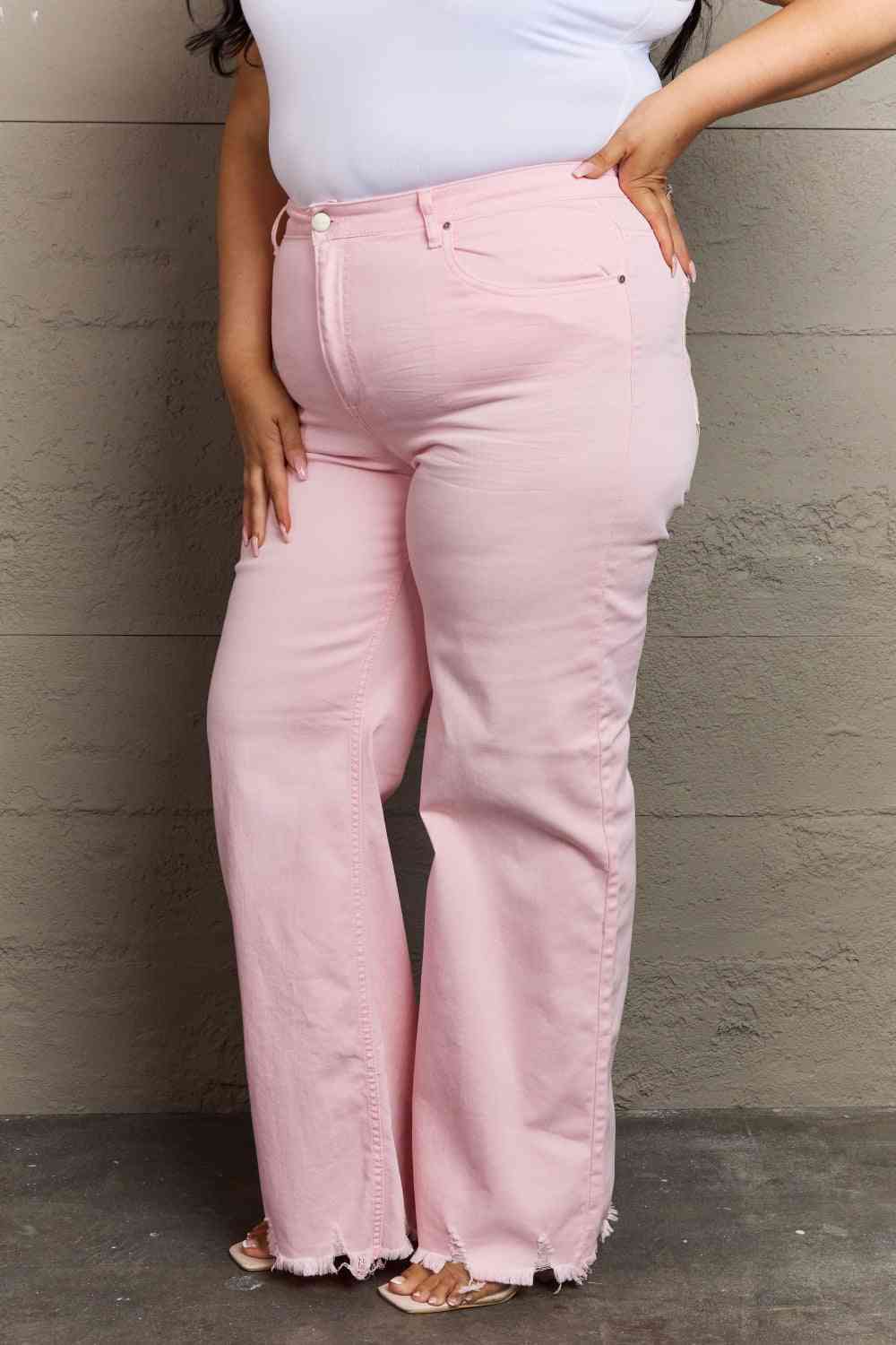 Raelene High Waist Wide Leg Jeans in Light Pink