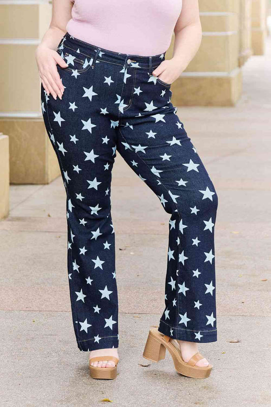 Janelle High Waist Star Print Flare Jeans