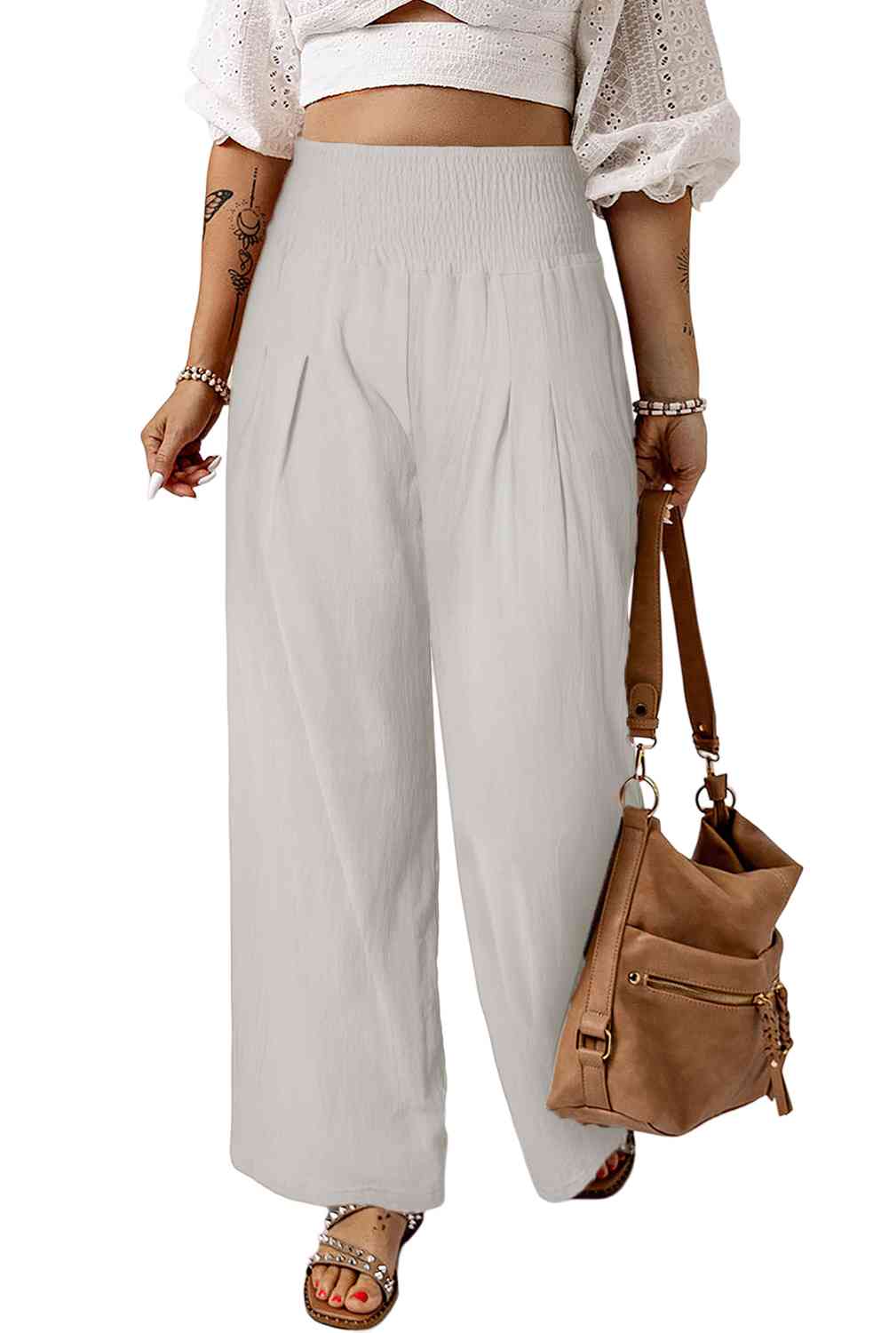 Smocked High Waist Wide Leg Pants