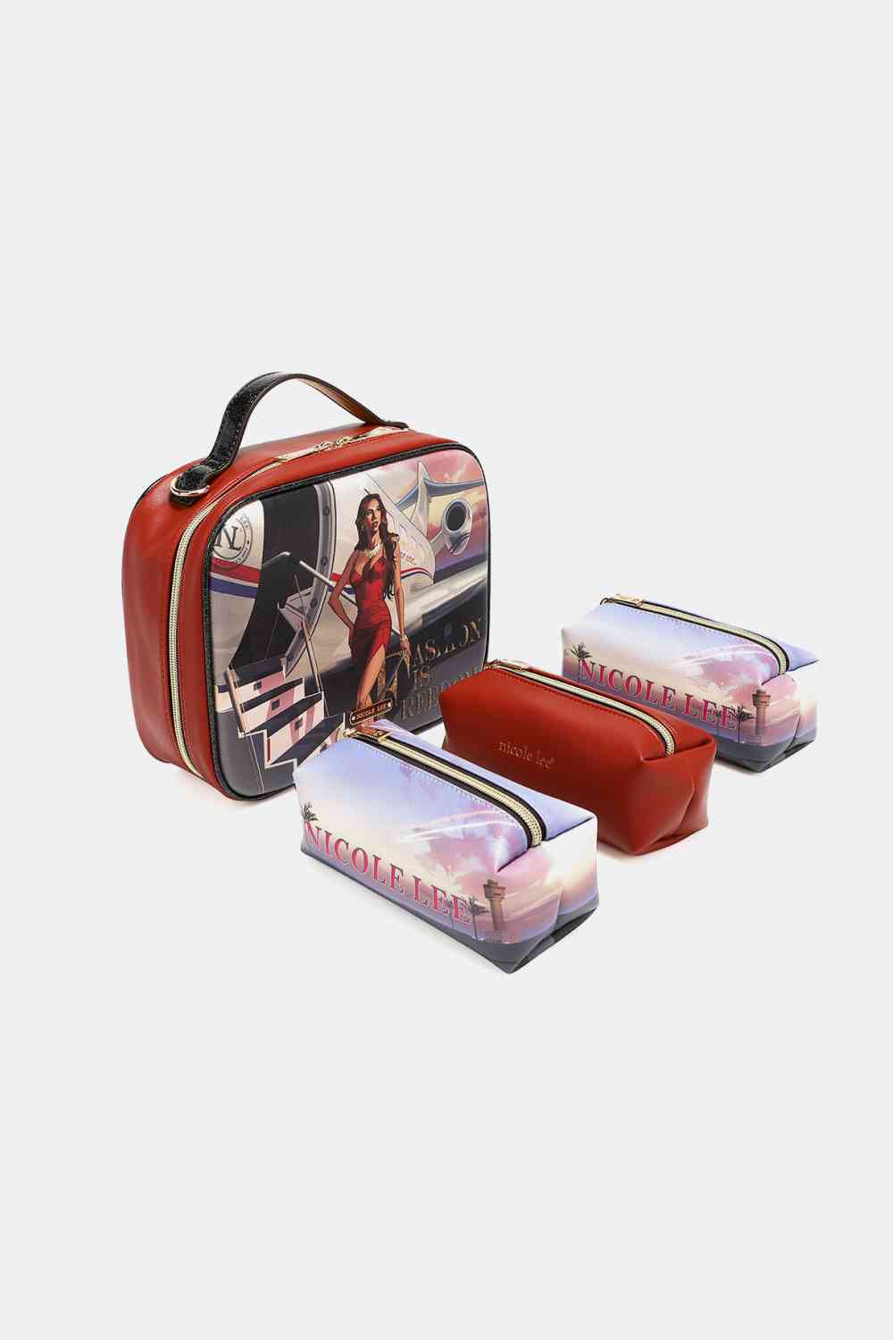 Printed Handbag with Three Pouches