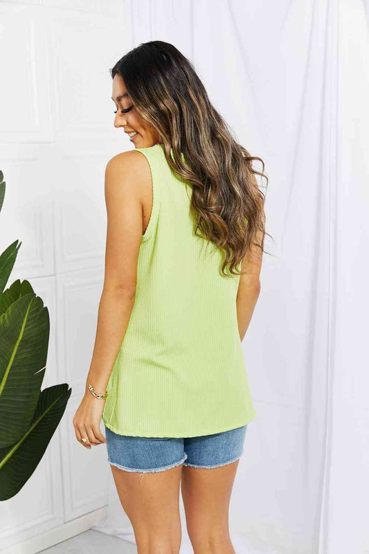 Chance of Sun Ribbed V-Neck Tank in Green