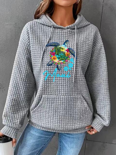 Full Size Turtle Graphic Drawstring Hoodie