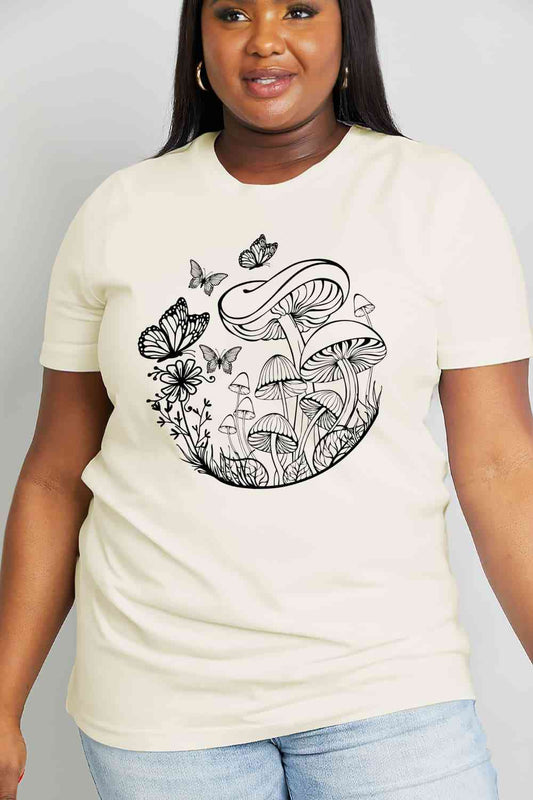 Simply Love Full Size Butterfly & Mushroom Graphic Cotton Tee