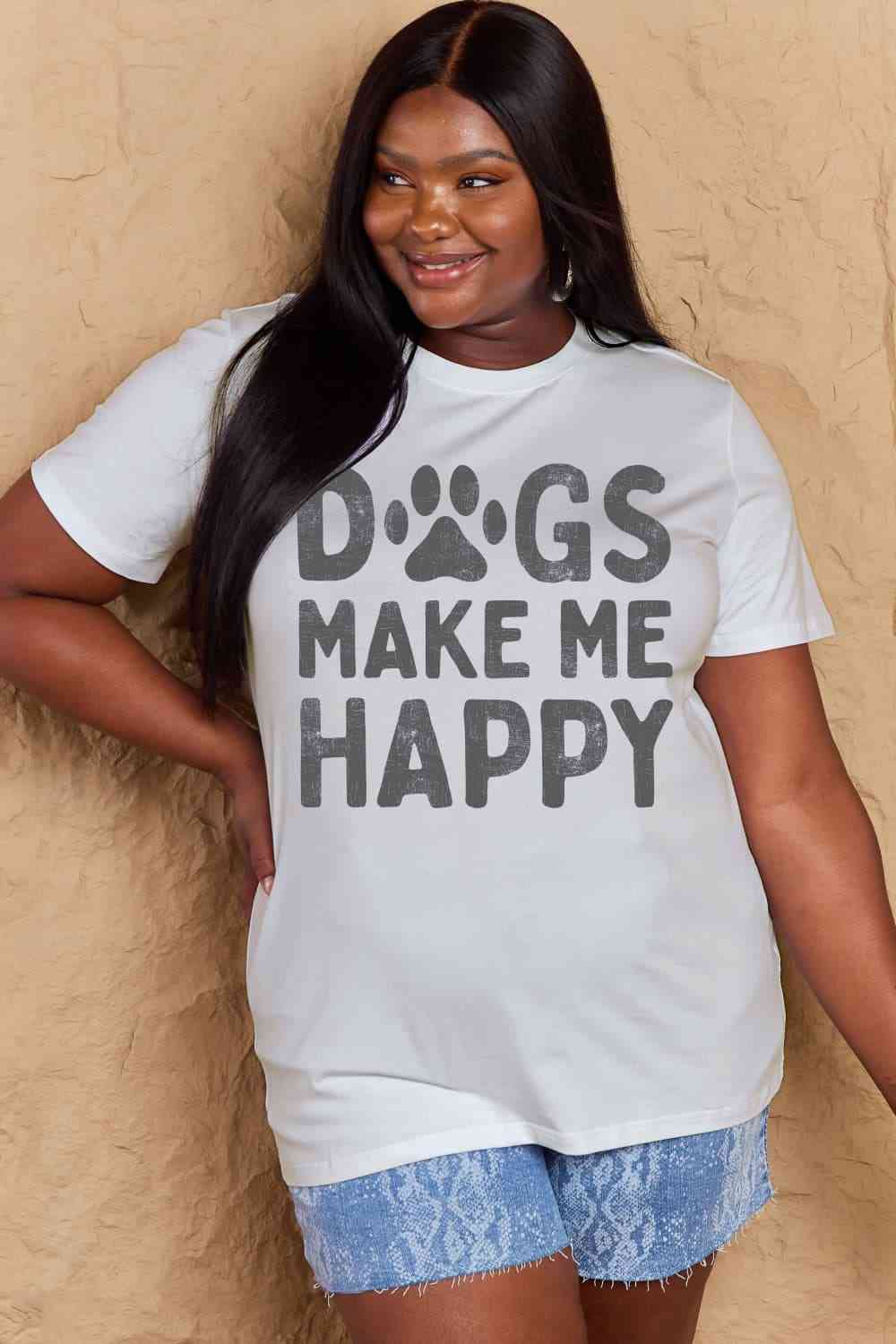 Simply Love Full Size DOGS MAKE ME HAPPY Graphic Cotton T-Shirt