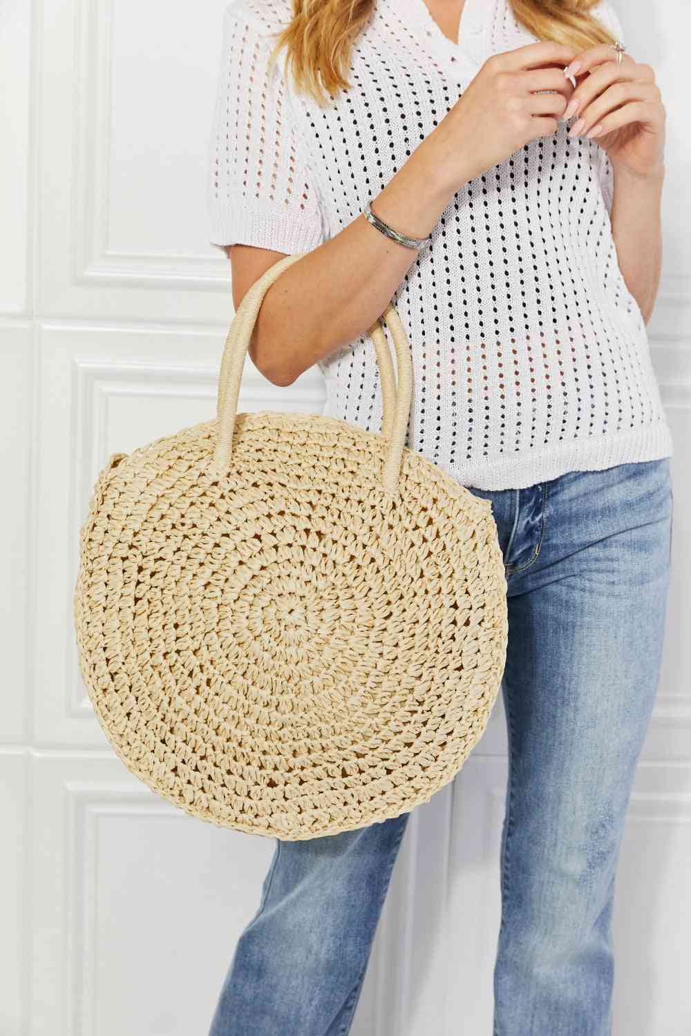 Beach Date Straw Rattan Handbag in Ivory