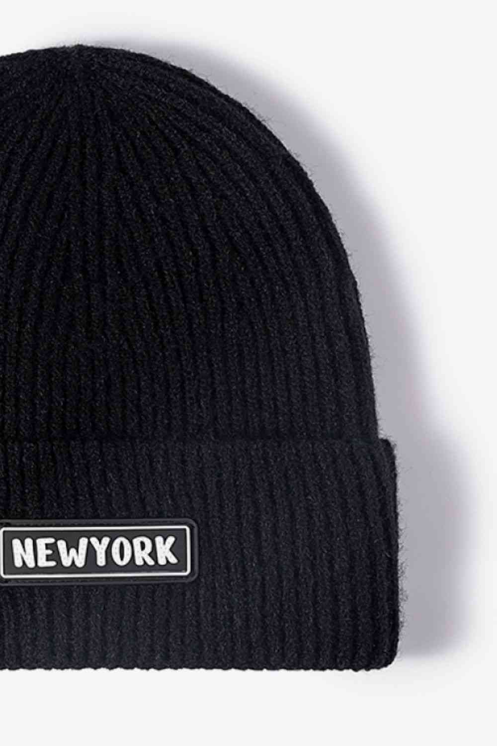 NEWYORK Patch Rib-Knit Cuffed Beanie