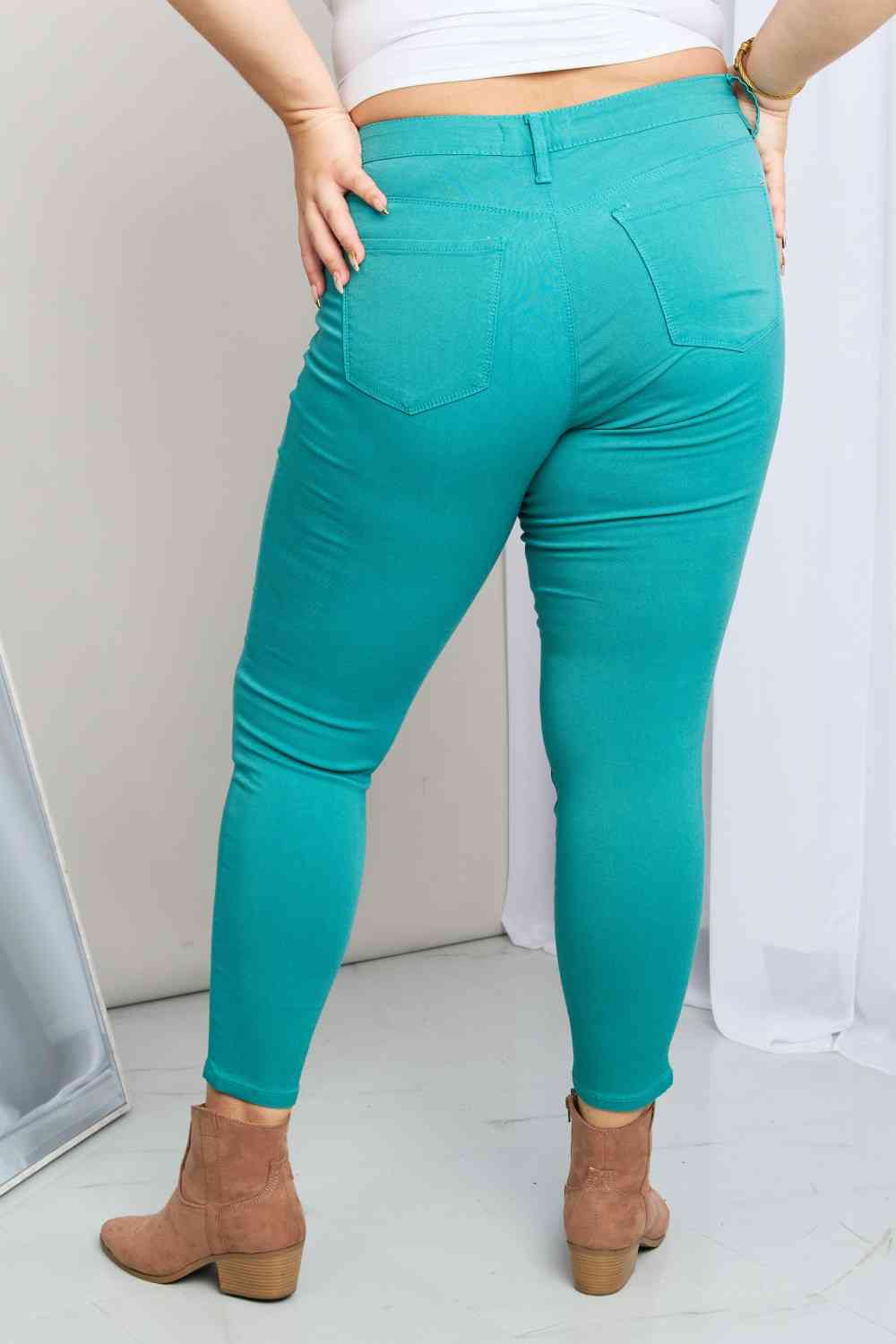 Kate Hyper-Stretch Mid-Rise Skinny Jeans in Sea Green